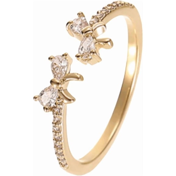 Dainty Bow Knot Sterling Silver Ring for Women Cubic Zirconia Crystal Double Bows Wrap Finger Band Engagement Anniversary Wedding Rings Fashion Jewelry