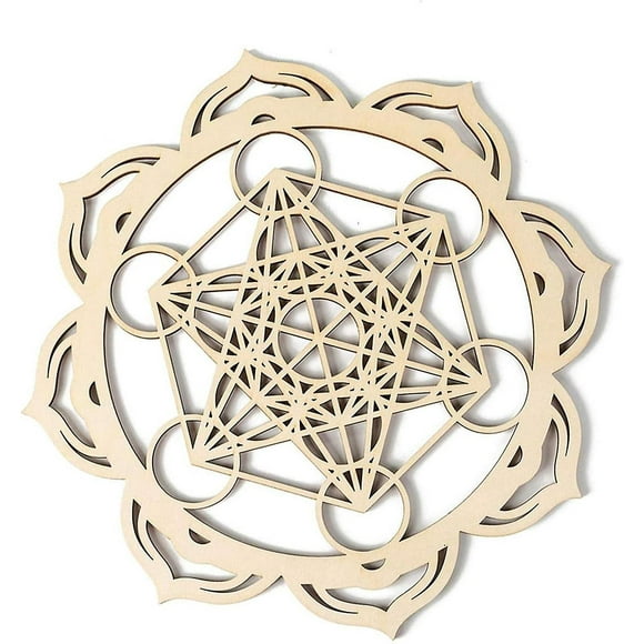 Sacred Geometry Mural - Wooden Spiritual Wall Decor - Metatron's Cube Mandala Crystal Grid Zen Yoga Meditation Spiritual Gifts