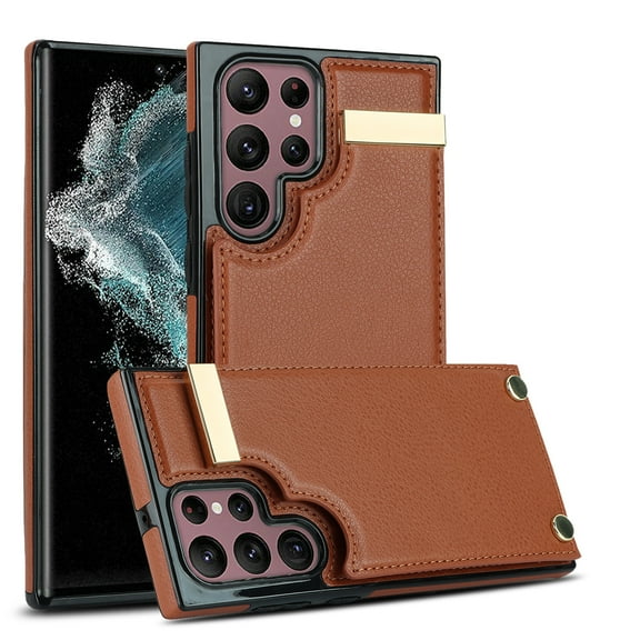 Wallet Case for Samsung Galaxy S22 Ultra, Vintage Premium PU Leather Ultra Slim Case with Card Holder, Protective Anti-drop Magnetic Clasp Phone Case for Samsung Galaxy S22 Ultra, Brown