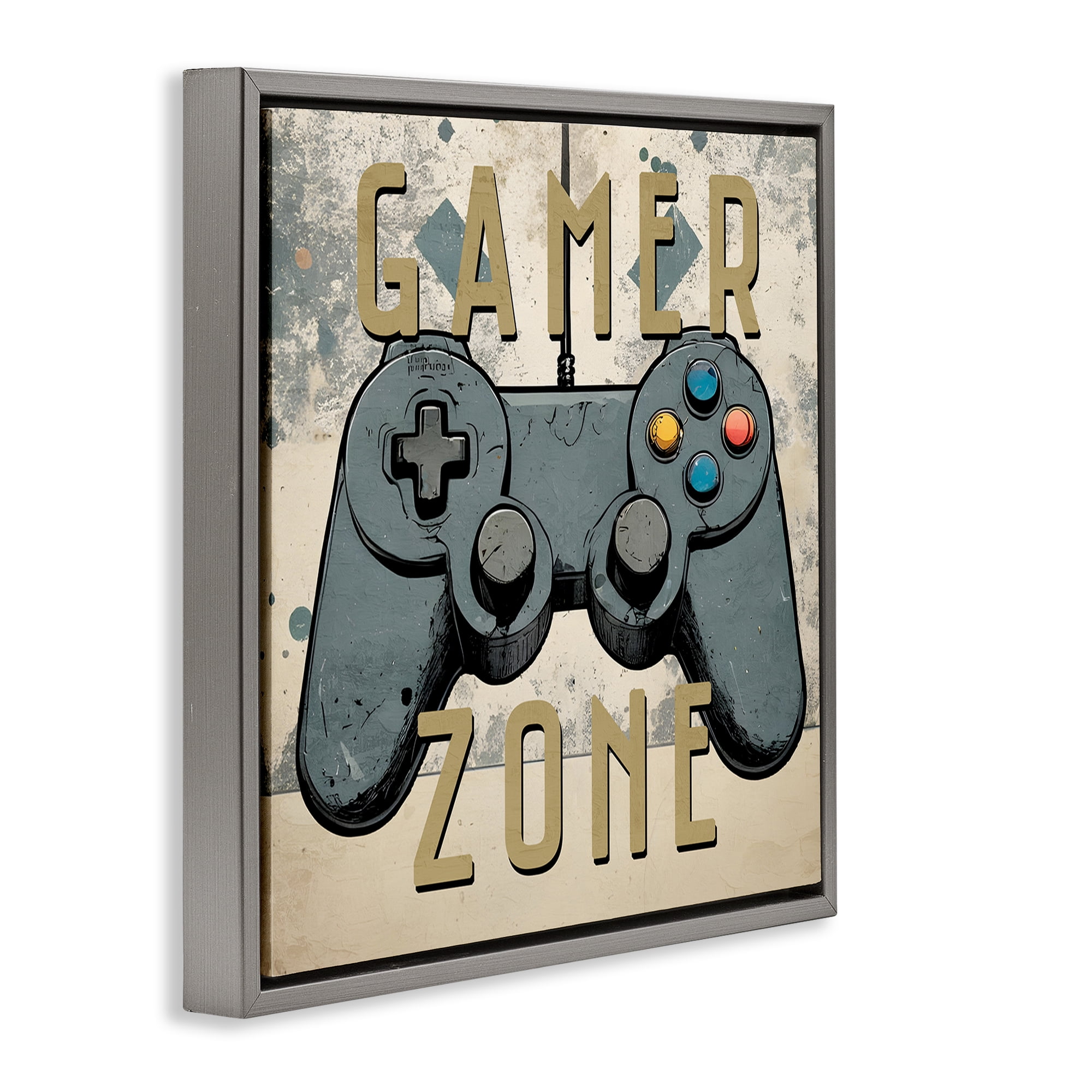 Stupell Industries Vintage Gamer Zone Entertainment Painting Gray Floater Framed Canvas Art Print Wall Art, 25 x 25
