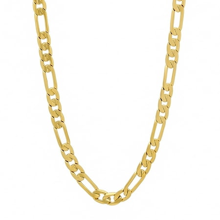 - Gold Figaro Plated Chain 12MM Fashion Jewelry Necklaces, 14K Overlay, Resists Tarnishing -24