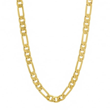 Gold Figaro Plated Chain 6mm Fashion Jewelry Bracelet 14K Overlay, Resists Tarnishing -8" Inches