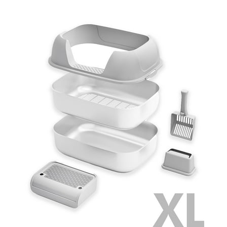 Furrbby Stainless Steel Sifting Litter Box with Lid for Big & Multi Cat, Easy Clean, with Scoop, Grey