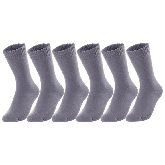 6 Pairs Children's Wool Crew Socks for Boys and Girls. Durable, Stretchable, Thick & Warm Sweat Resistant Kid Socks LK0601 Size 3Y-5Y (Grey)