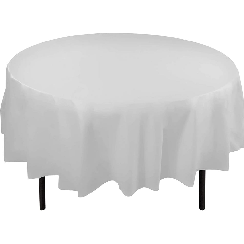 Bulk Premium Plastic Disposable 84 inch Round Tablecloth, White Round