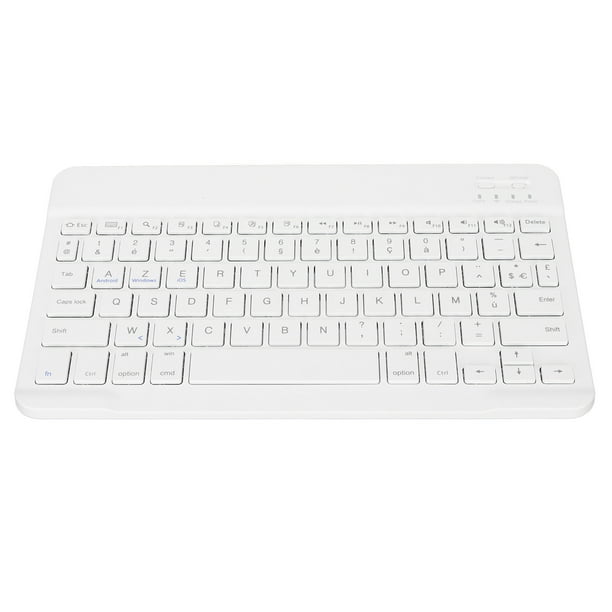 Teclado inalámbrico de 10 pulgadas, delgado, resistente al agua, estilo tijera, inalámbrico, Bluetooth, francés, AZERT, para tableta, teléfono, computadora, color blanco