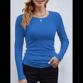 thumbnail image 3 of Camisetas Básicas Ajustadas Informales de Cuello Redondo y Larga Acanaladas para Mujer Azul Real XXL, 3 of 6
