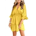thumbnail image 2 of Half Sleeve Deep V-Neck Women Elastic Waist Dress Flared High Waist Mini Dress, 2 of 4