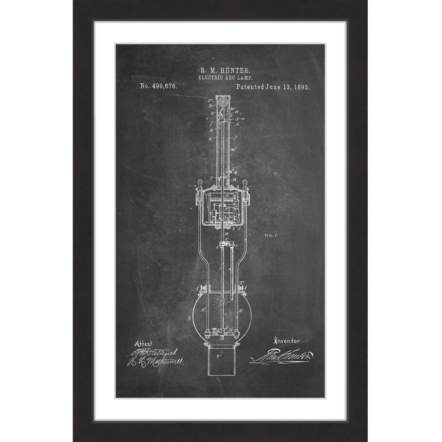 "Arc Lamp 1893 Chalk" Framed Painting Art Print, 12" x 1.5"