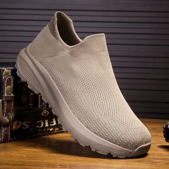 Men's Lightweight Slip-On Sneakers - Breathable Knit Fabric & MD Sole for All-Season Comfort, Non-Slip Grip - Casual Sneakers for Running, Hiking, Outdoor & Daily Wear, Versatile Travel Footwear