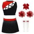 thumbnail image 2 of Alvivi Girls 5 Pieces  Cheer Leader Outfit Competition Fancy Dress Up Crop Top+Skirt+Headwear+Flower Balls+Socks B Red 12, 2 of 3