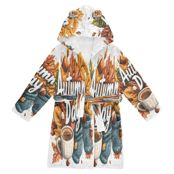 FORMRS Niños Bathrobe Unisex Hooded Robe Soft Plush Pajamas Sleepwear, Size 2-3T, Autumn Day Pattern