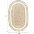 thumbnail image 2 of Natural Fiber Braided Oval Rug - Vintage Area Rug Handmade with Jute & Sisal (8x10 feet, Brown + White Line), 2 of 3