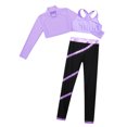 thumbnail image 4 of Alvivi Girls 3Pcs Gymnastic Workout Skating Dance Outfits Mock Neck Crop Top with Pants Set Purple 10, 4 of 5