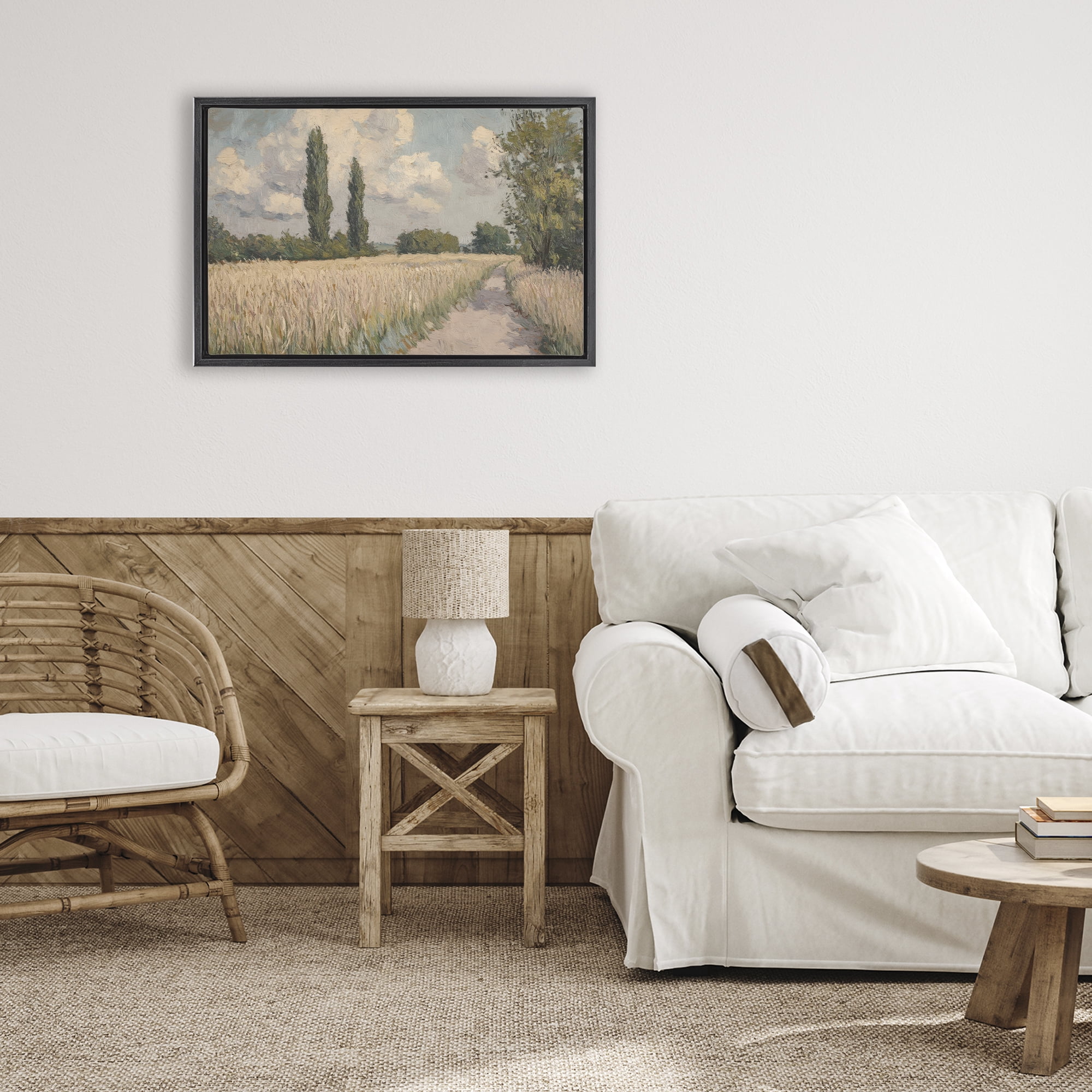 Stupell Industries Summer Path Between Poplars Black Framed Floater Canvas Wall Art, design by Petal Prints Design
