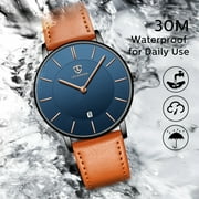 A ALPS Mens Watches Fashion Quartz Mens Watches Ultra Thin Minimalist Wristwatches with Leather Strap Gift for Man Fathers Day Gifts