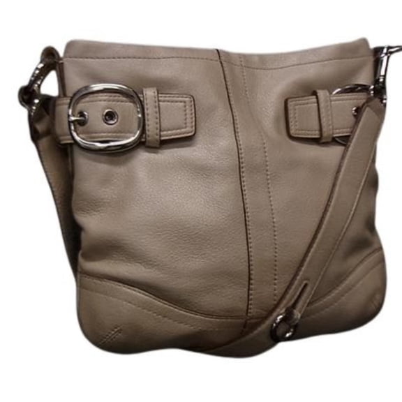 Pre-Owned COACH Duffle Shoulder Bag F16514 Light Beige Leather Women's (Good)