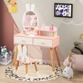 thumbnail image 3 of Infans Kid Vanity Set Makeup Table Stool with Drawer Shelf Wood Leg Rabbit Mirror White, 3 of 7