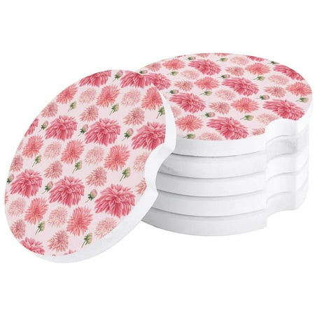 

FMSHPON Pink Flower Blooming Chrysanthemum Set of 4 Car Coaster for Drinks Absorbent Ceramic Stone Coasters Cup Mat with Cork Base for Home Kitchen Room Coffee Table Bar Decor