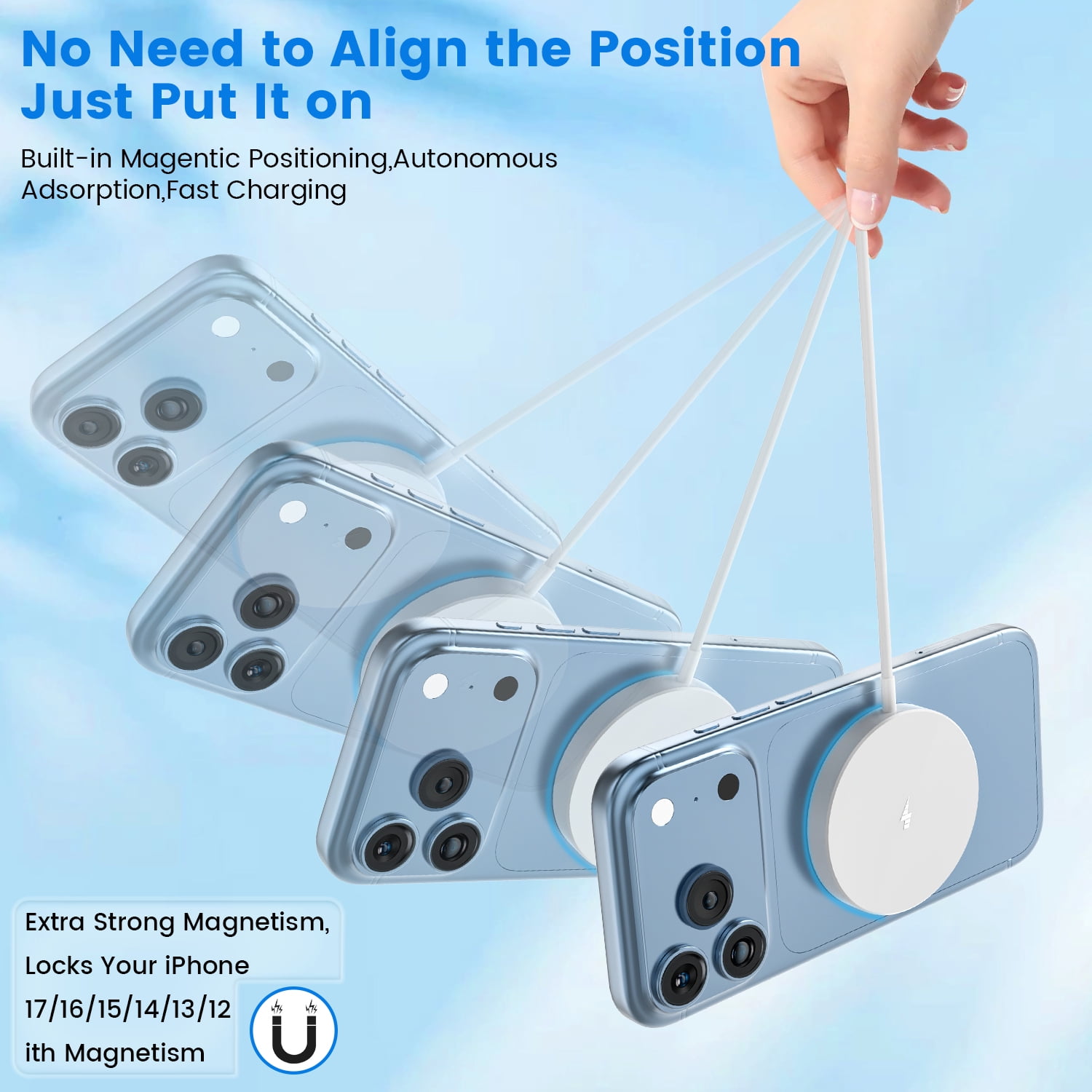 Magnetic Wireless Charger Fast MagSafe Charger for iPhone 17 Pro Max/17 Pro/iPhone 16Pro Max/15 Plus/14/13/12/AirPods 3/2/Pro/Pro 2 Magnet Charging Pad Mag Safe Chargerwith Dual Charging Ports