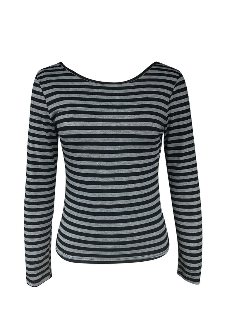 Grunge Top 2000s Aesthetic Women Striped Long Sleeve T Shirts