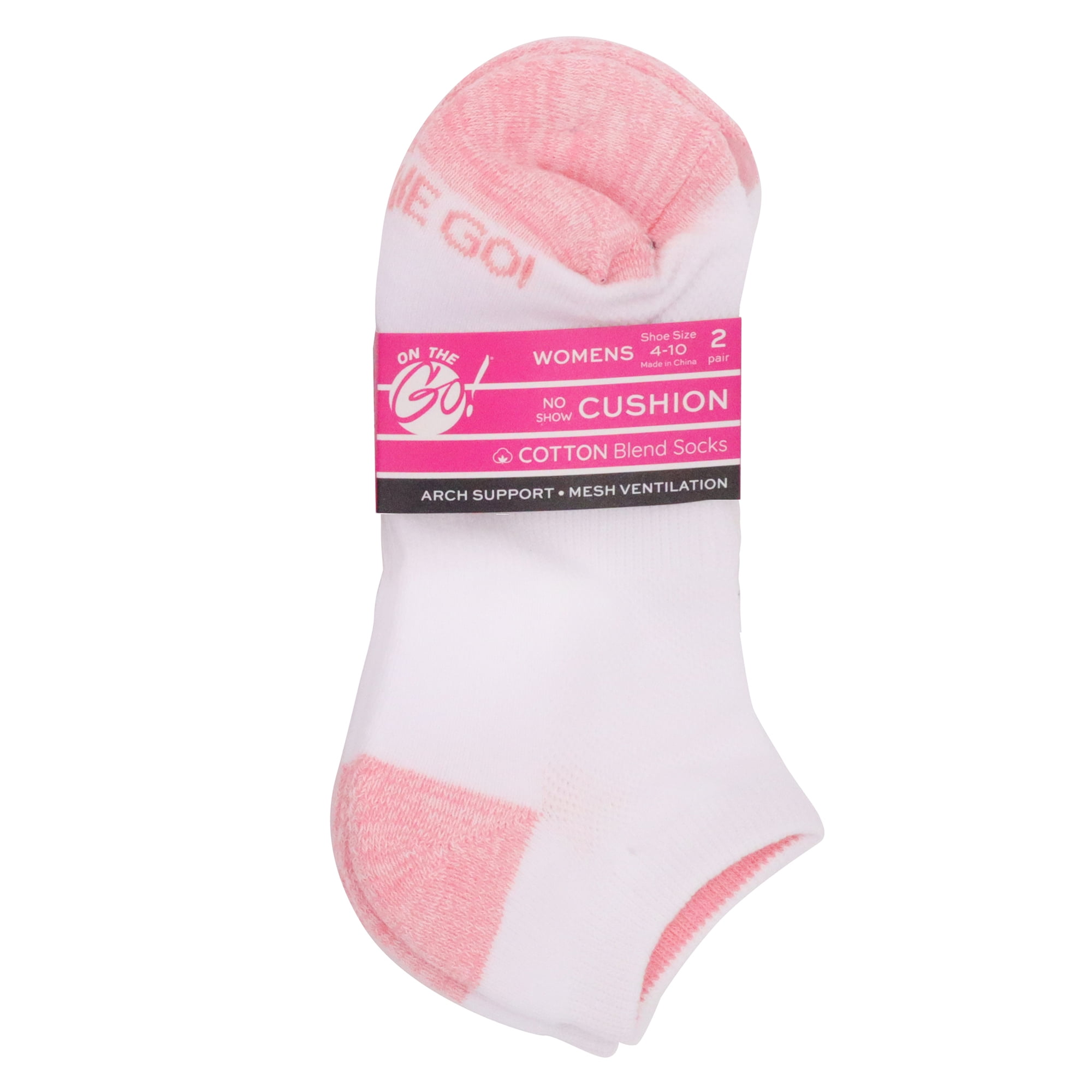 On the Go Women's Low Cut Socks (White Light Pink Fizz Heel Toe, 2 Pair)