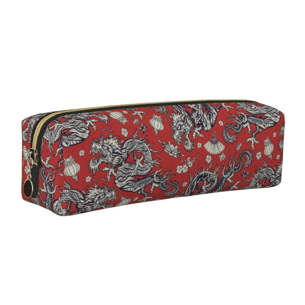 Fotbe Dragons2 Estuche para Lápices de Cuero con Estampado, Estuche con Cremallera Resistente, Organizador Compacto y Elegante para Papelería