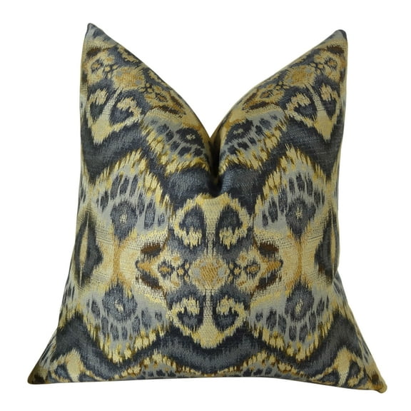 Plutus Rhythm Waves Handmade Double Sided Throw Pillow - Blue - Navy & Taupe - 12 x 20 in.