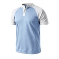 thumbnail image 5 of ZHOGXU Fashion Patchwork Short Sleeve O Neck Men's T Shirts With Button Work Wear, 5 of 7