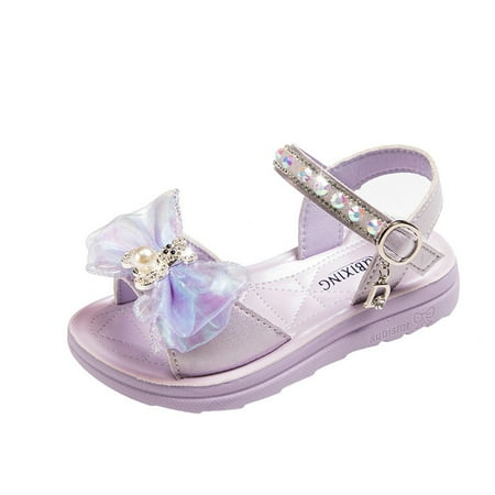 Meresysid Toddler Kids Summer New Fashion Bow Net Yarn Children s Beach Shoes Soft Sole Foreign Style Bow Sandals Purple