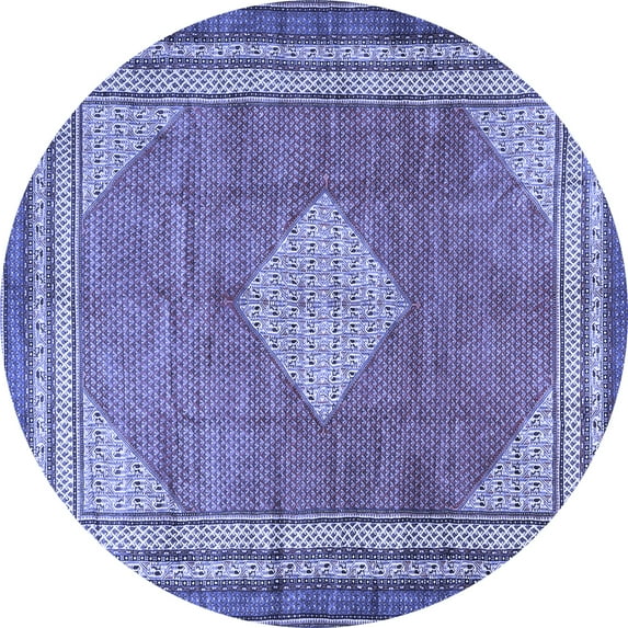 Ahgly Company Machine Washable Indoor Round Medallion Blue Traditional Area Rugs, 8' Round