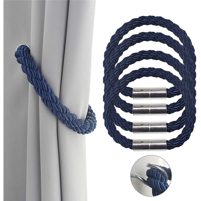 Paquete de 4 alzapaños de cortina magnéticos fuertes Amarres de cuerda decorativos de color beige Prácticos alzapaños para cortinas de ventana delgadas o gruesas con ganchos de metal Fokelyi HMHZ1090-4