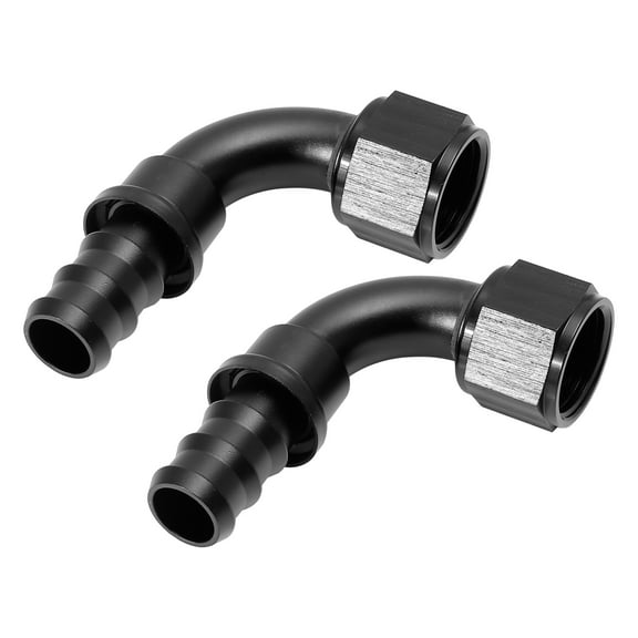 2pcs Black 6061 Aluminum AN12 90 Degree Push Lock Hose Fitting End Adapter for Fuel Oil Hose Line