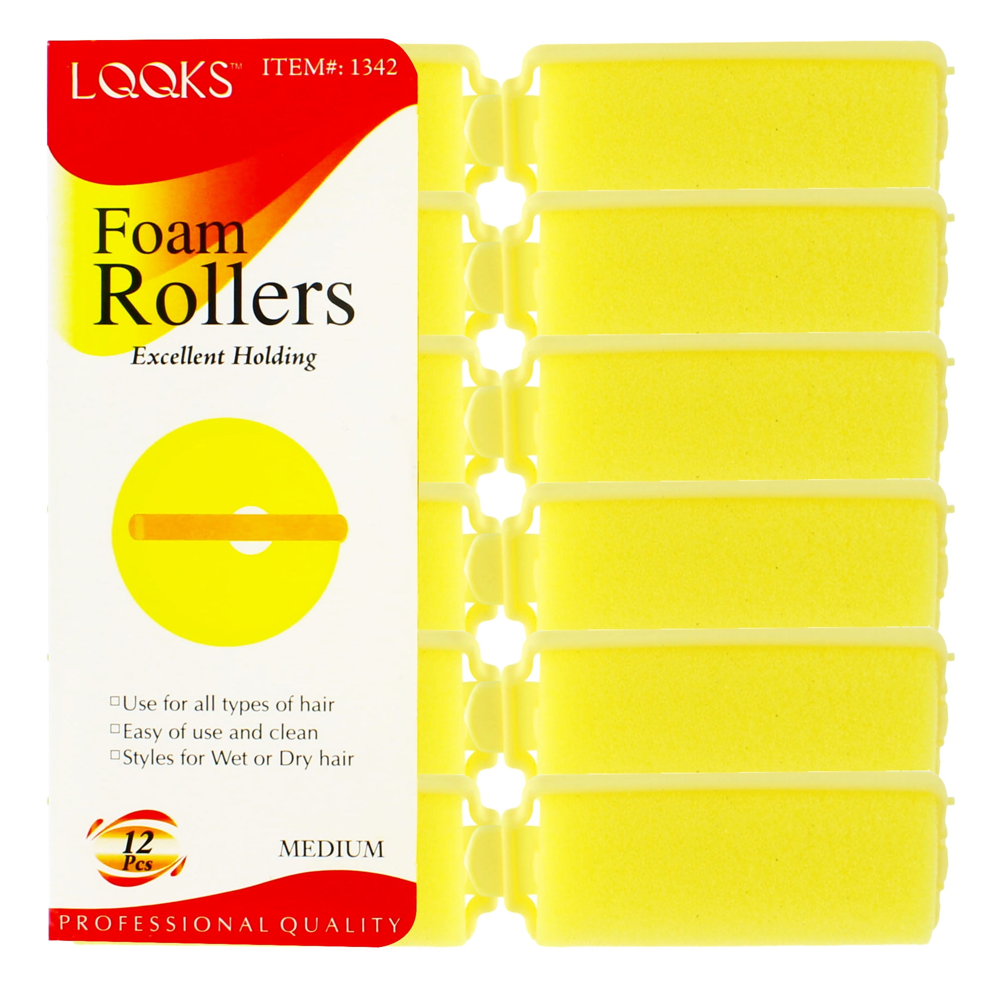 LQQKS 12Pack Yellow Medium Foam Hair Rollers Professional Versatile
