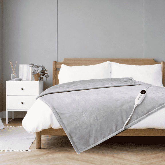 Vccoem Heated Throw Blanket, 50"x60", Dual-Sided Flannel & Sherpa, 9 Heat Settings, 2-10 Hour Auto Shut-off, Machine Washable Electric Blanket for Couch & Bed, Light Gray