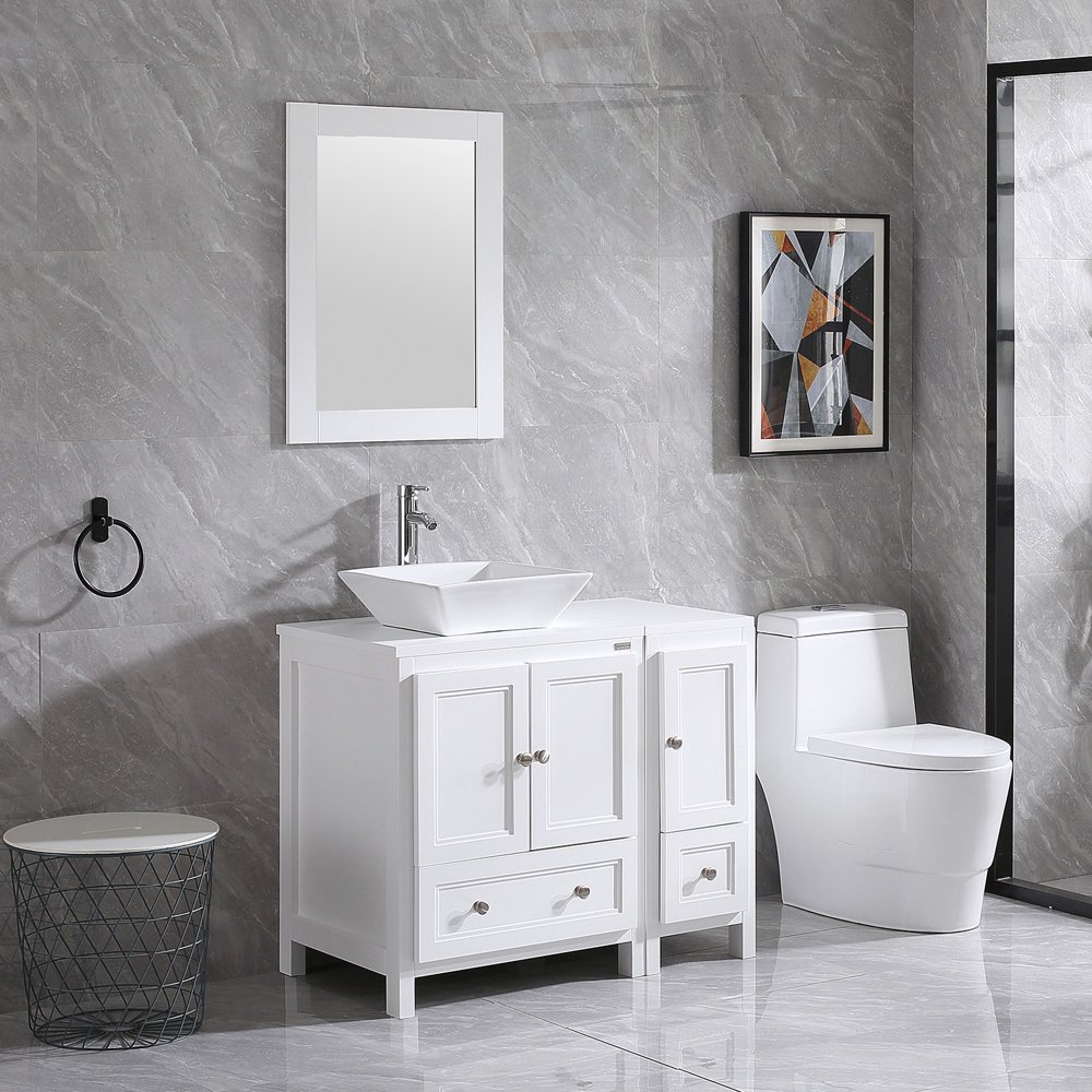 36" White Bathroom Vanity and Ceramic Vessel Sink