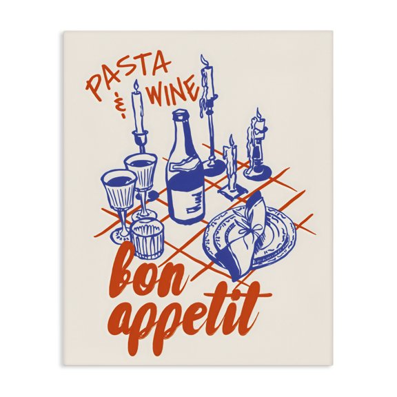 Stupell Industries Eclectic Pasta & Wine Bon Appetit Canvas Art, 16 x 20, by The Prints Vibe