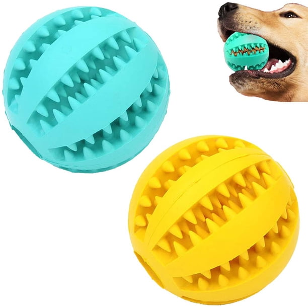 Pelota de juguete para perros, no tóxica, resistente a las mordeduras,perros, alimentos para mascotas, comedero para masticar dientes, bola de limpieza, verde, paquete de 2, azul y amarillo oso de fresa Juguete