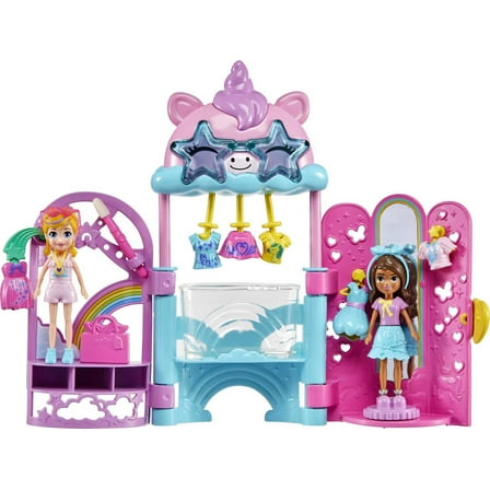 Polly Pocket Glam It Up Style Studio Playset with 2 Dolls, Color Change and 19 Accessories