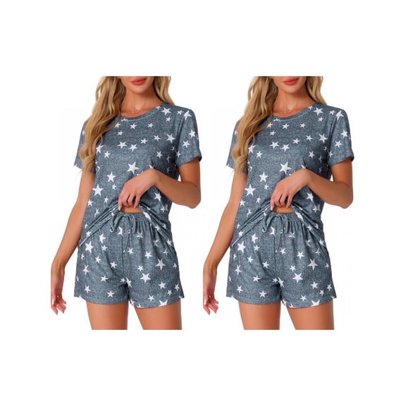 NOMADIC NOOK Women's Mother's Day 2 Pack Pajama Sets Short Sleeve Top and Shorts Loungewear Sleepwear with Pockets X-Small 2 Packs Deep Gray Star