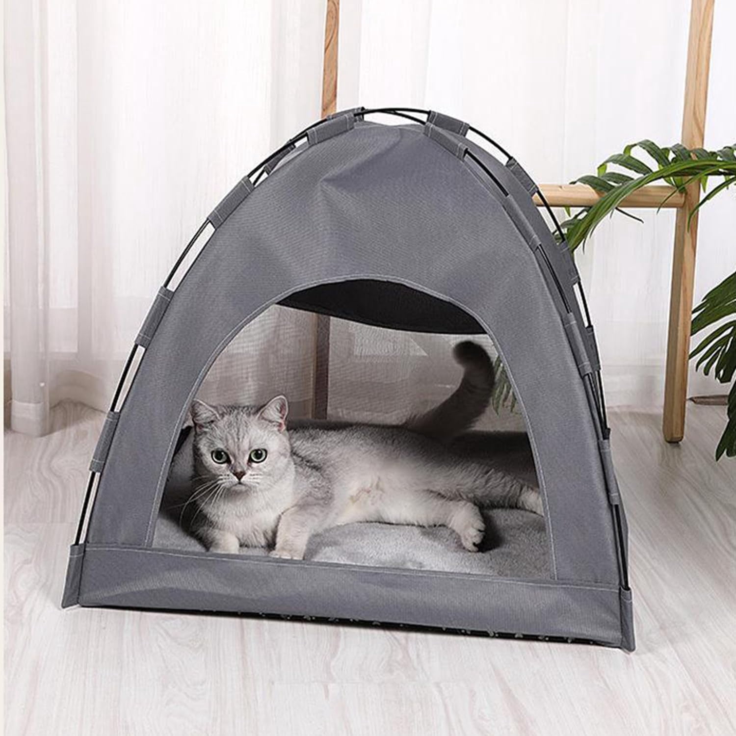 Cat Bed House with Soft Mat,Breathable Washable Pet Puppy Kennel Dog Cat Folding Indoor Outdoor House Bed Tent Gray