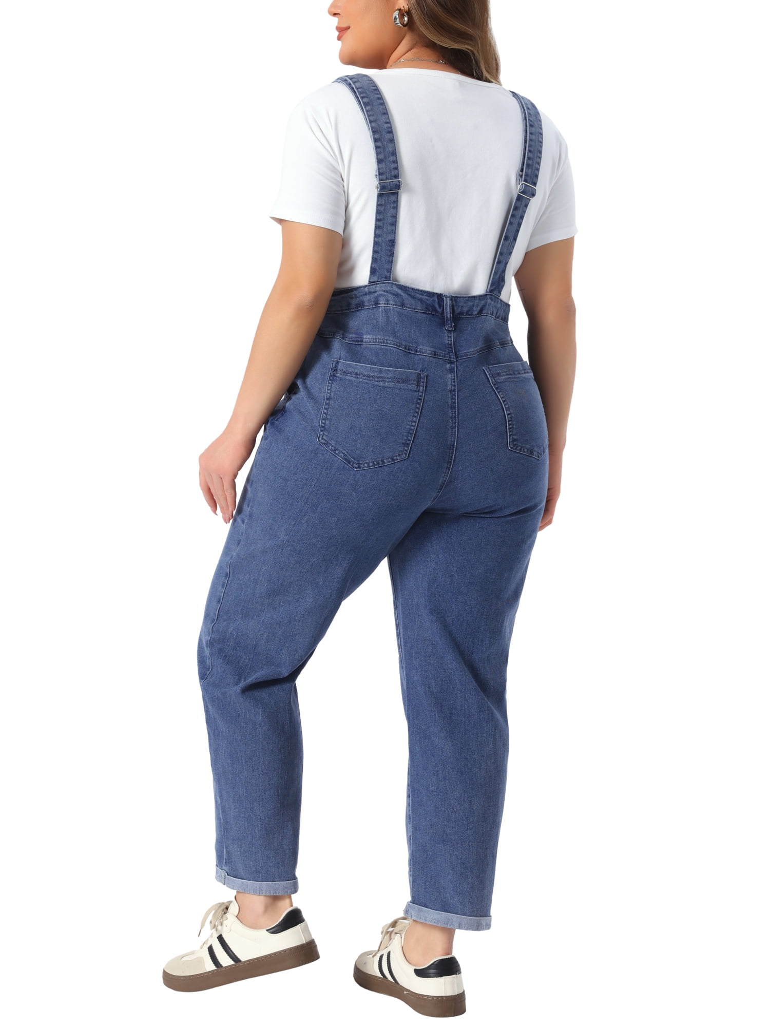 DARING DIVA Women's Plus Size Adjustable Bib Overalls Jeans Pants 2X Grey Blue