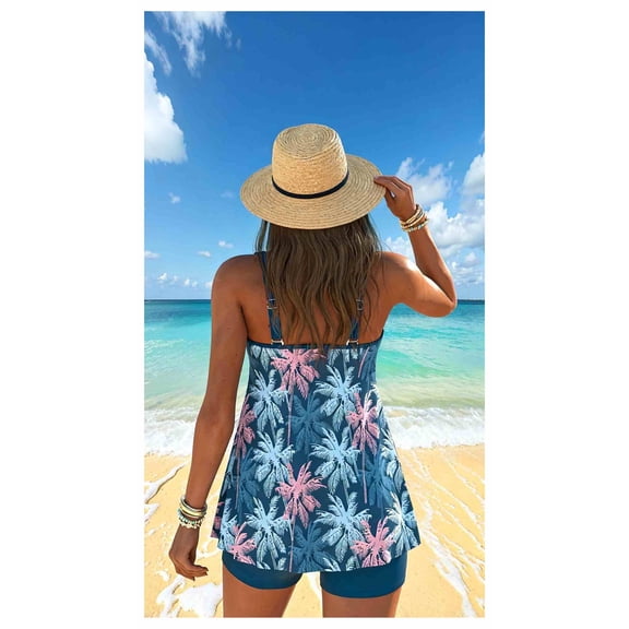 Women's Tankini Swimsuit with Shorts Two Piece Bathing Suit Leopard Print Beachwear Swimdress Plus Size Swimsuits for Women