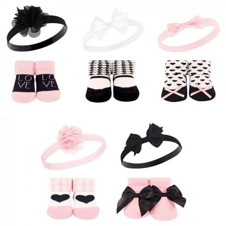 UPC: 0660168183931 | Hudson Baby Girl Headband and Socks Giftset Pink Black Love One Size