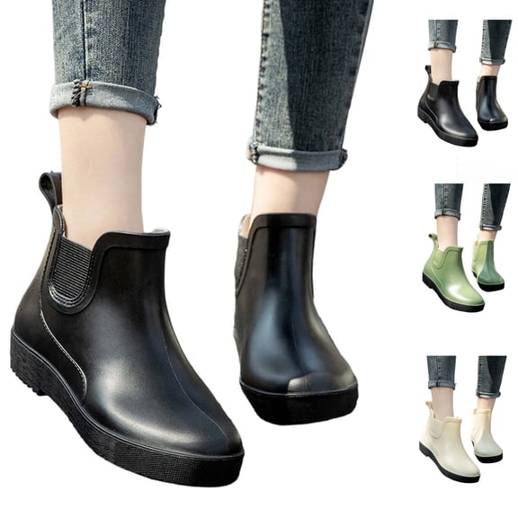 hoksml Women's Waterproof Ankle Rain Boots, Slip-On Chelsea Style Rubber Shoes for Outdoor and Daily Wear