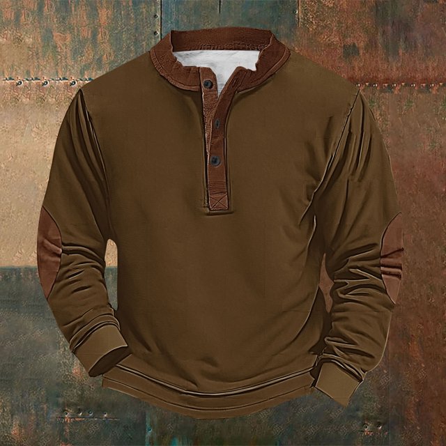 Men's Retro Halloween Quarter Button Collar Sweatshirt Haunted House Acting Essential Partially Buttoned Pullover Vintage Horror Print Last-Minute Halloween Party