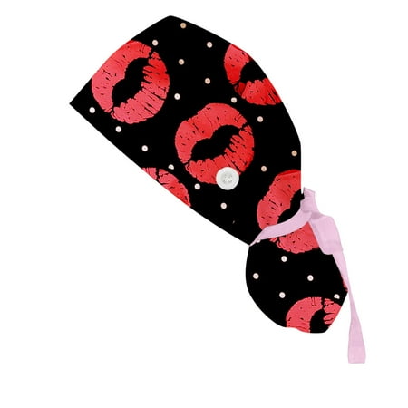 

Scrub Cap With Buttons Print Bouffant Hat For Womens and Mens