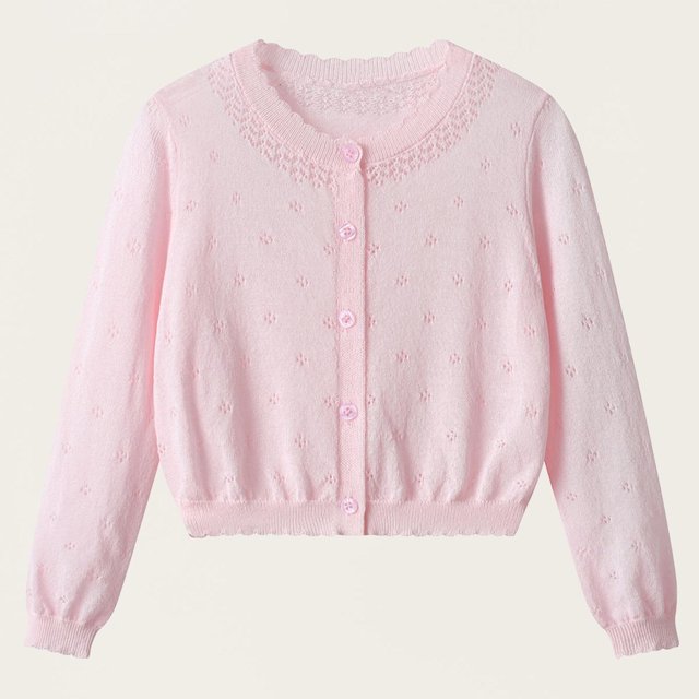 LOVZFMLL Cardigan pour Filles Cardigan pour Enfant Uni à Col Rond à Manches Longues Cardigan Tricoté Veste Décontractée Confortable pour Enfant Moyen et Grand 3-4 Ans