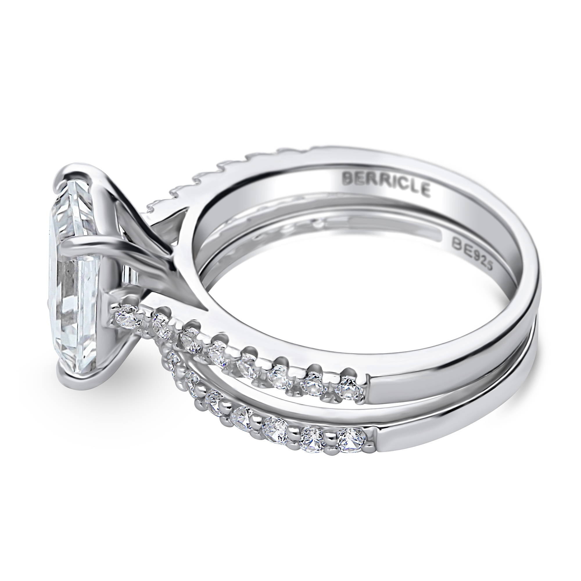 BERRICLE Sterling Silver Solitaire Engagement Rings Statement Stackable Band for Women, 2.6 Carat Emerald Cut Cubic Zirconia CZ Ring Set Size 8.5