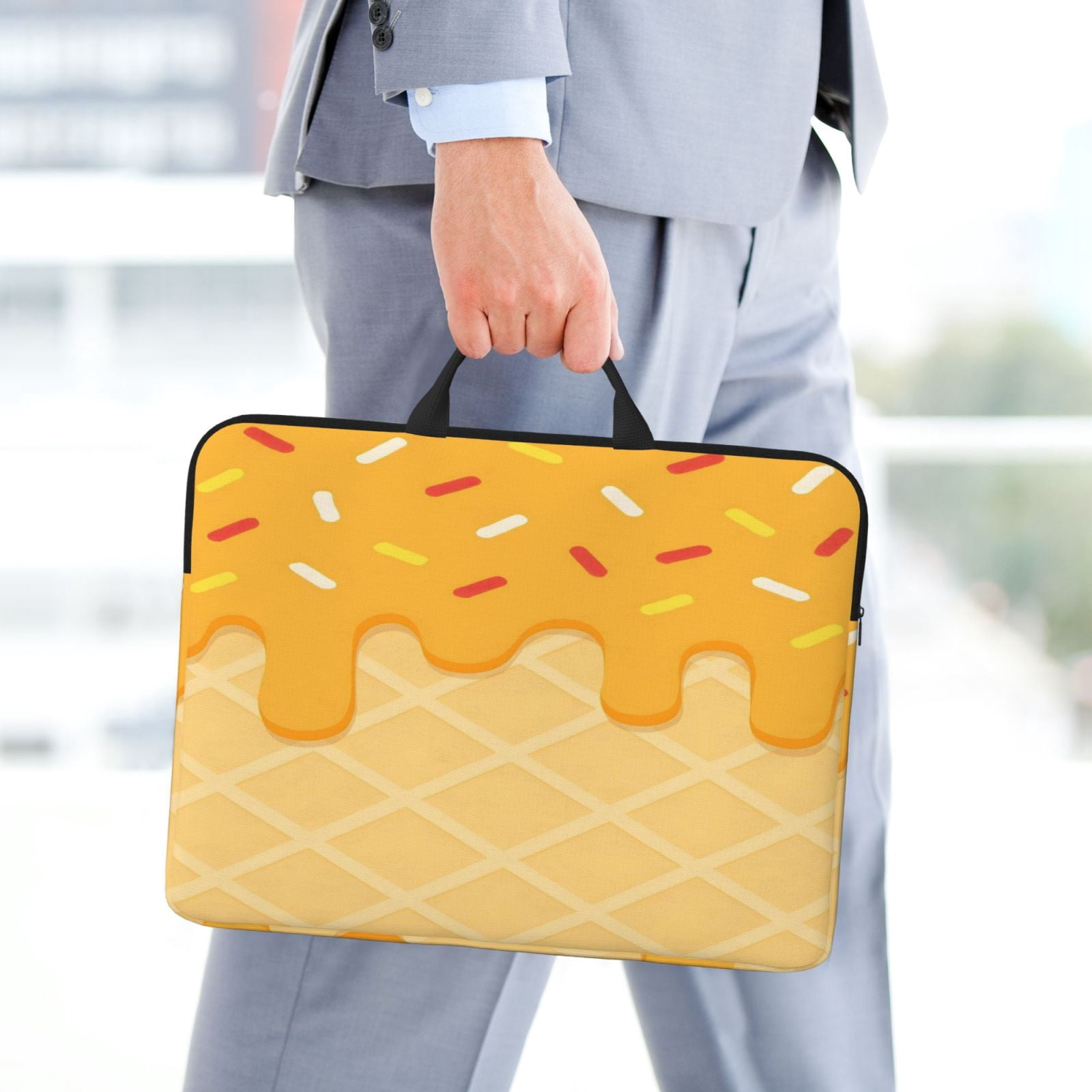 Laptop Sleeve Bag For Women Men 14inch Waterproof Durable Protective Computer Carrying Cover Handle Laptop Case Bag Ice Cream Orange